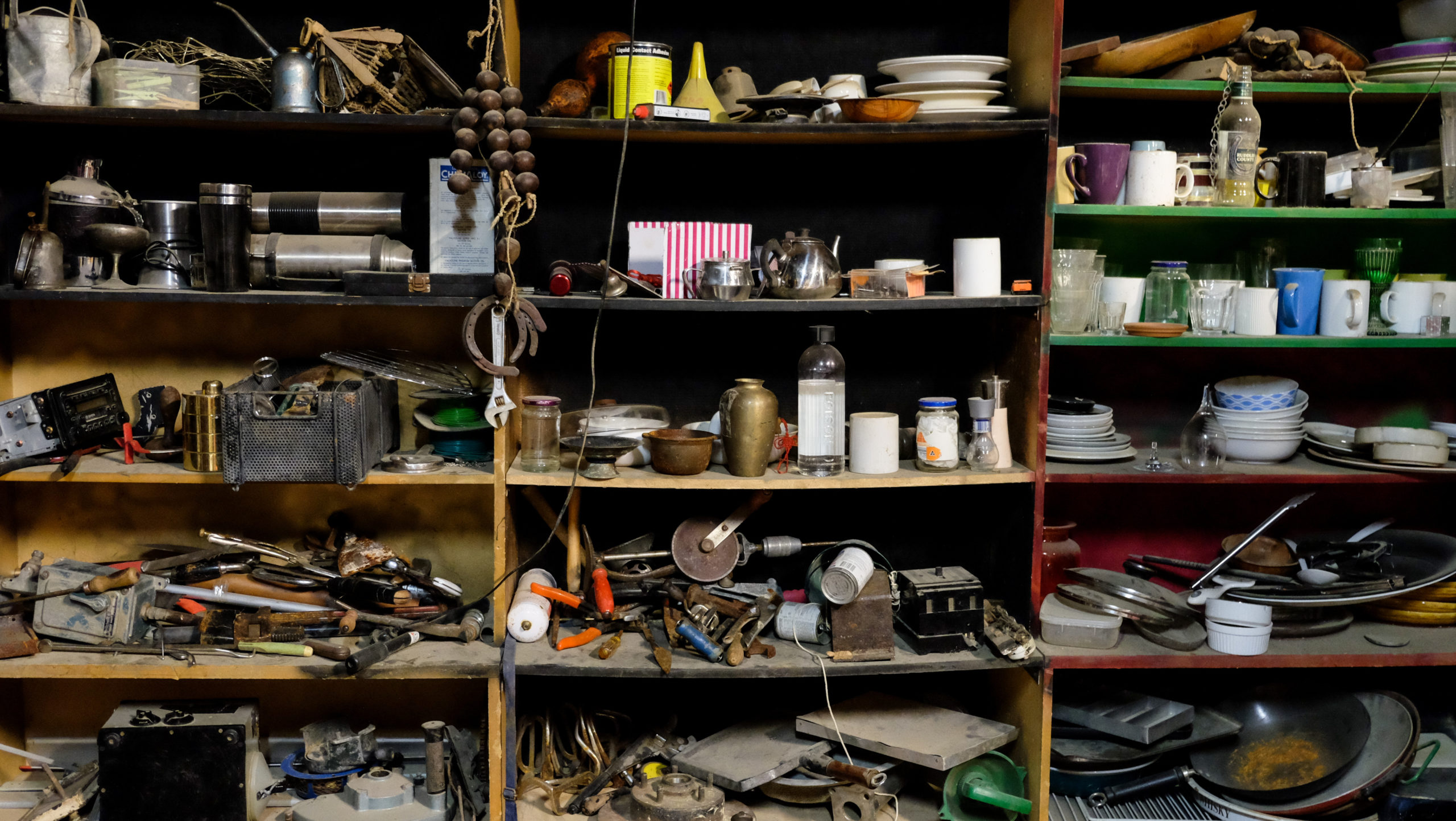 Shelves full of junk