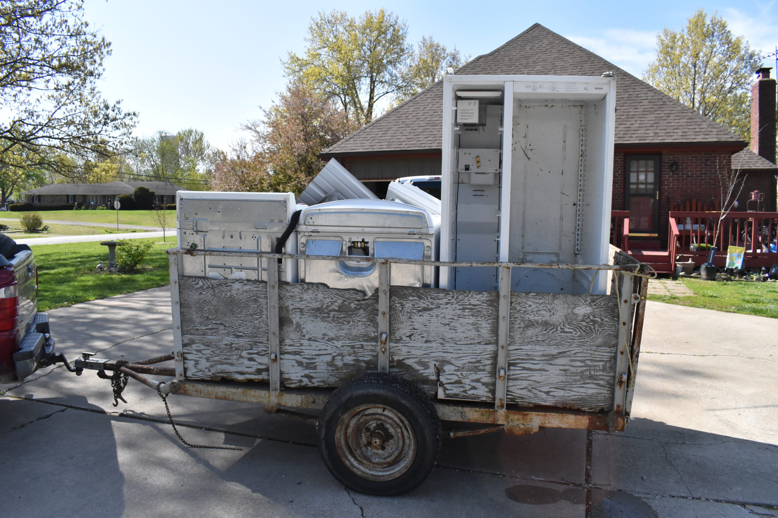 A trailer hauling scrap metal.