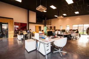An office with furniture